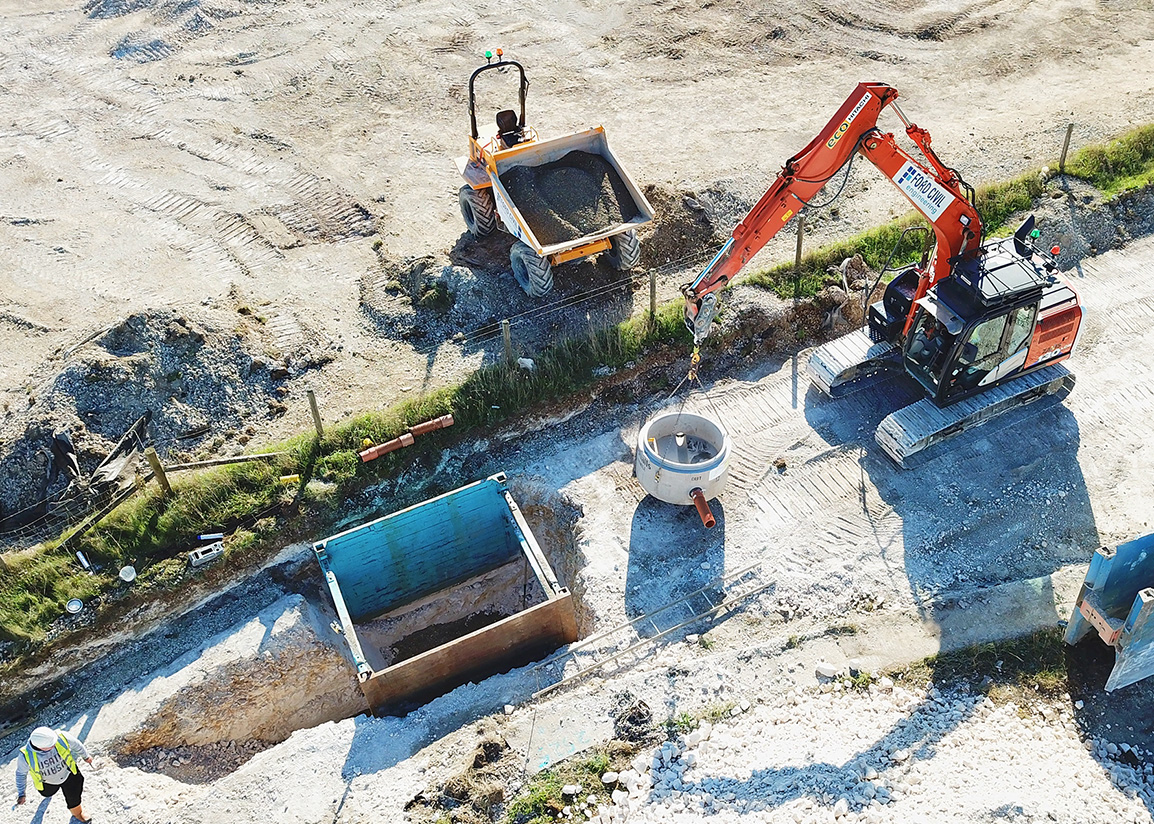 An excavator on a civil engineering job site.